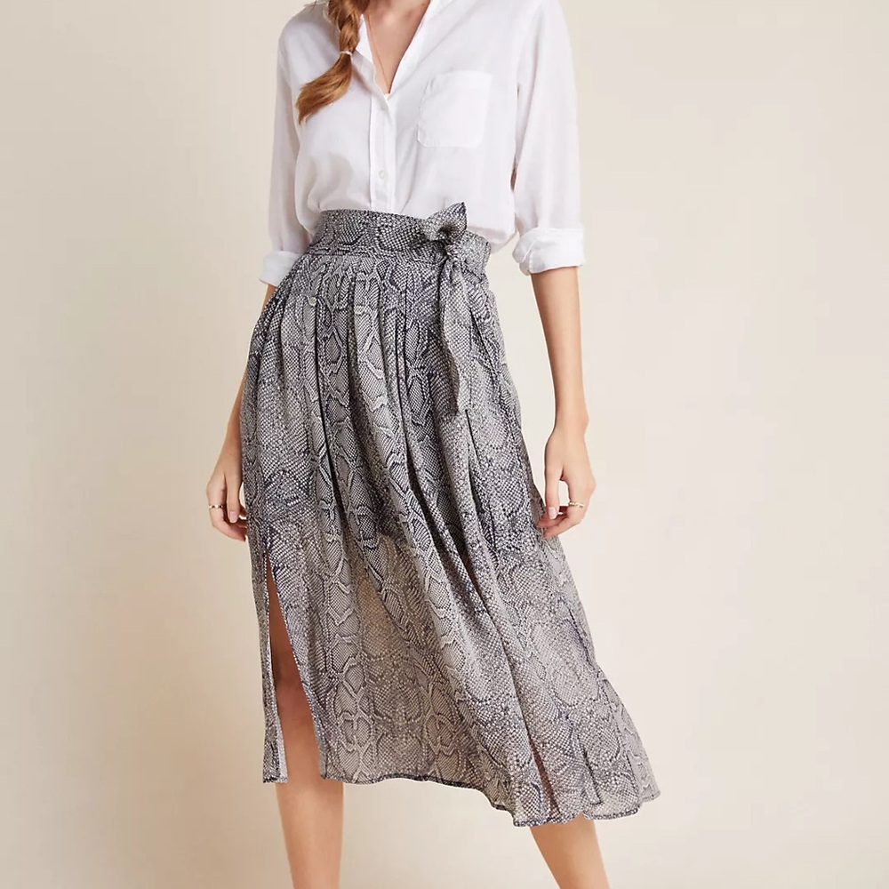 Anthropologie Maeve Annette Snake Print Midi Skirt